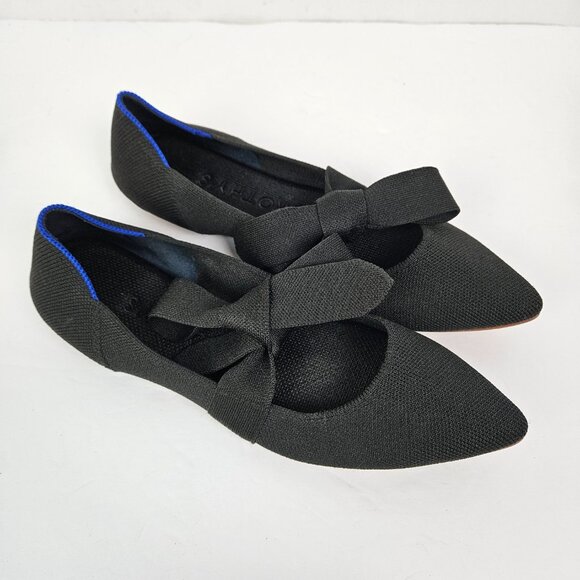 Rothy's The Point Mary Jane Bow Tie Ballet Flat Shoe Black 8.5 - Picture 4 of 12